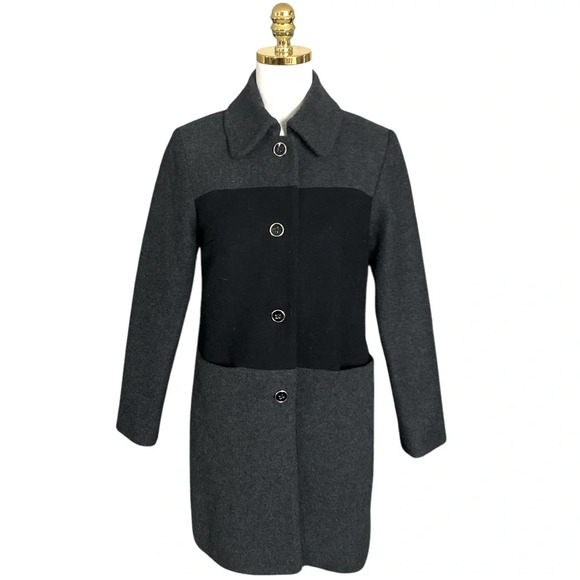ANTHROPOLOGIE HUTCH Women’s Color-blocked Mid-Length 100% Wool Peacoat Size XS - Picture 1 of 8